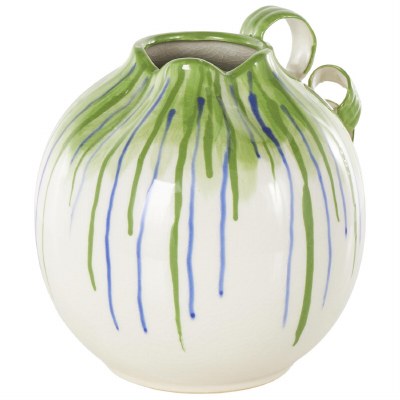 11" Blue and Green Drips Ceramic Vase With Two Handles