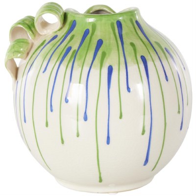 8" Blue and Green Drips Ceramic Vase With a Handle