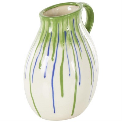 11" Blue and Green Drips Ceramic Vase With a Handle
