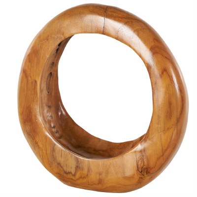 14" Round Brown Hoop Teak Wood Sculpture