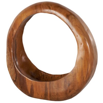 12" Round Brown Hoop Teak Wood Sculpture