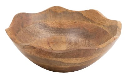 12" Round Brown Wavy Mango Wood Bowl