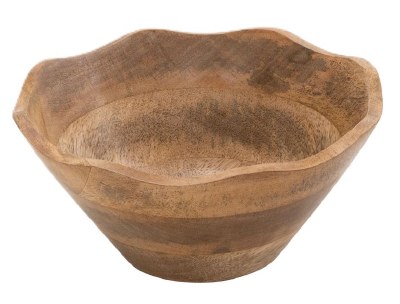 9" Round Brown Wavy Mango Wood Bowl