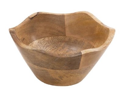 6" Round Brown Wavy Mango Wood Bowl