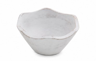6" Round Distressed White Wavy Mango Wood Bowl