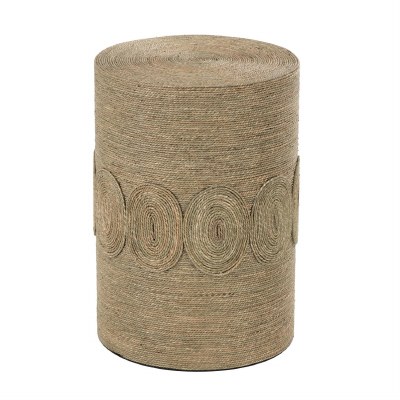 16" Round Natural Seagrass End Table With Oval Accents