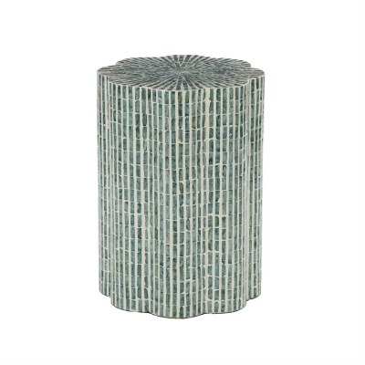 16" Round Blue Mosaic Capiz End Table