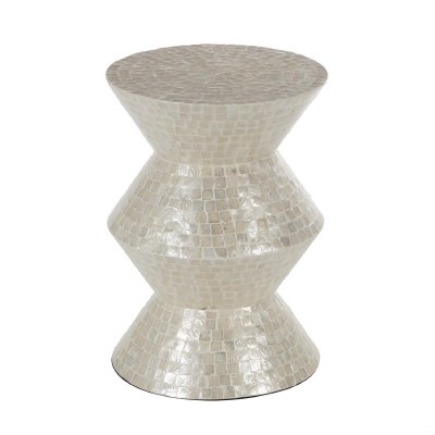 16" Round Cream Mosaic Capiz End Table