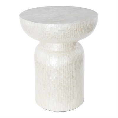 18" Round Cream Mosaic Capiz End Table