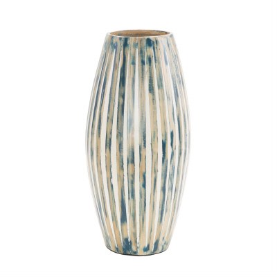 17" Blue and Natural Stripe Bamboo Vase
