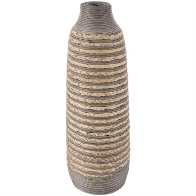 25" Brown and Natural Rattan Bands Vase
