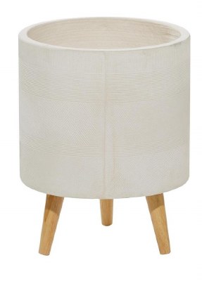 13" Round White Textured Ceramic Pot on Three Legs