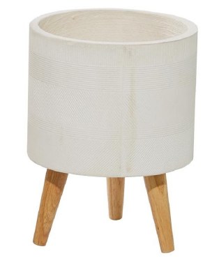10" Round White Textured Ceramic Pot on Three Legs