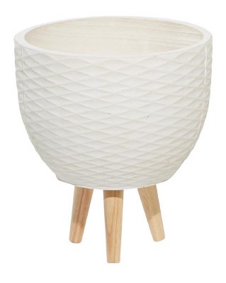 13" Round White Diamond Textured Ceramic Pot on Three Legs