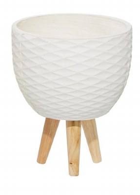 10" Round White Diamond Textured Ceramic Pot on Three Legs
