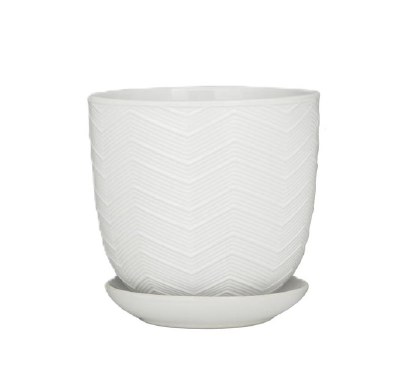 6" Round White Textured Porcelain Pot With a Saucer
