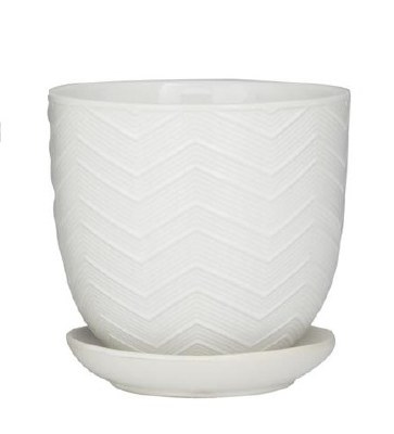 5" Round White Textured Porcelain Pot With a Saucer