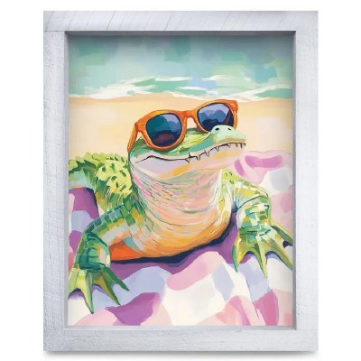 12" x 8" Hey Dude Alligator Coastal Print in a White Washed Wood Frame