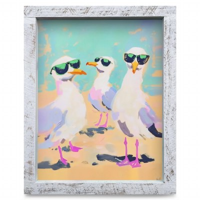 12" x 8" Seagull Bros Coastal Print in a White Washed Wood Frame