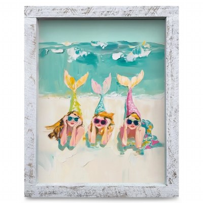 24" x 18" The Cutest Mermaids Coastal Print in a White Washed Wood Frame
