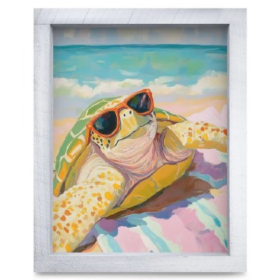 24" x 18" Hey Dude Sea Turtle Coastal Print in a White Washed Wood Frame