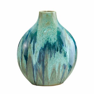 17.5" Green and White Drip Ceramic Vase