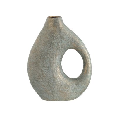 12" Green and Gold Ceramic Vase With Hole