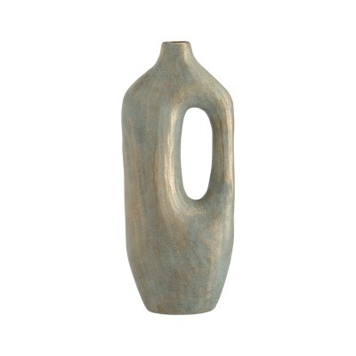 19" Green and Gold Ceramic Vase With Hole