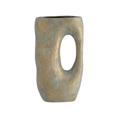 15.5" Green and Gold Ceramic Vase With Hole