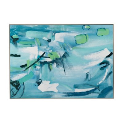 50" x 70" Blue, Green, and White Abstract Framed Canvas