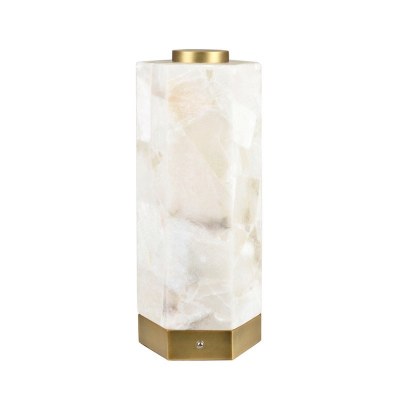 15" White Alabaster Hexagon Column Table Lamp