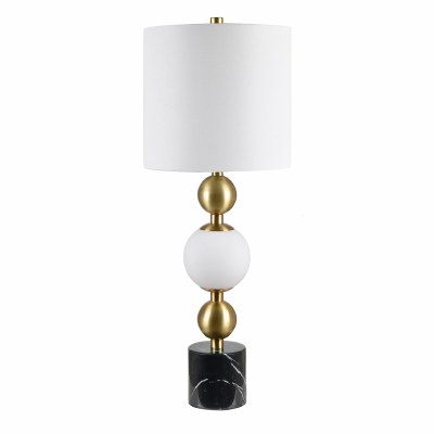 33" White, Brass, and Black Orb Table Lamp