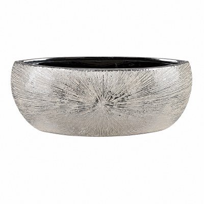 20" Silver and White Ceramic Oval Decorative Bowl