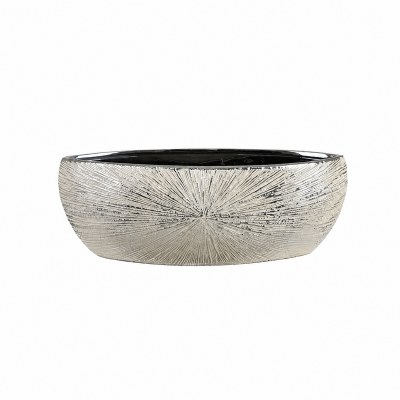 Small Silver and White Ceramic Oval Decorative Bowl
