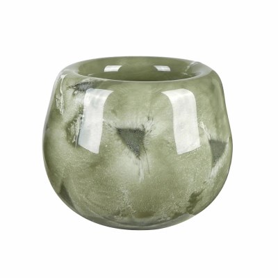 8" Green and White Decorative Glass Bowl