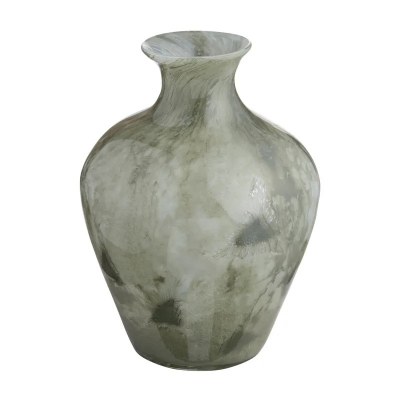 12" Green and White Glass Vase