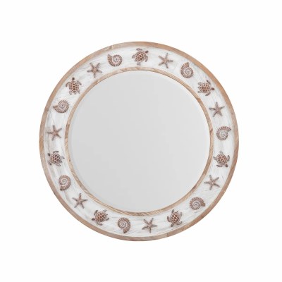 36" Round Whitewash Brown Sealife Wall Mirror