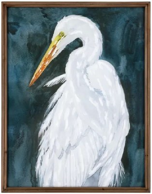 34" x 26" Down Beak White Heron Metal Wall Plaque