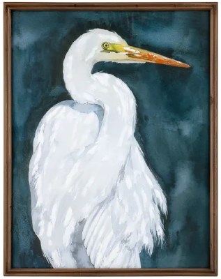 34" x 26" Up Beak White Heron Metal Wall Plaque
