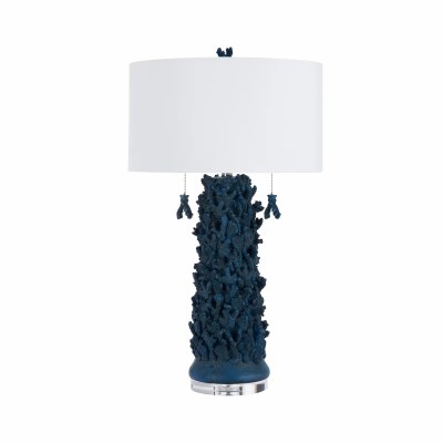 31" Dark Blue Double Pull Faux Coral Column Table Lamp