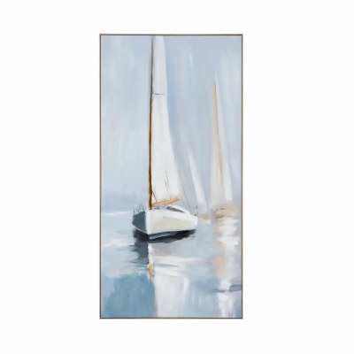 80" x 40" White Sailboats Framed Coastal Canvas