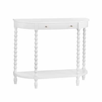40" White One Drawer Sindle Leg Console Table