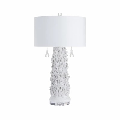 31" White Double Pull Faux Coral Column Table Lamp