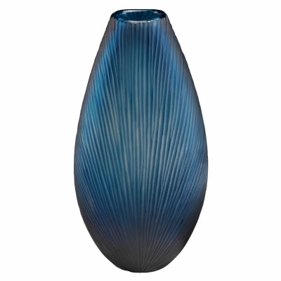 17" Dark Blue Lines Glass Vase