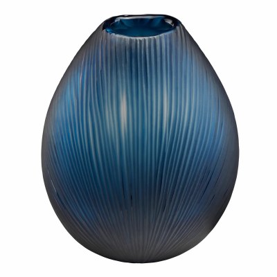 12" Dark Blue Lines Glass Vase