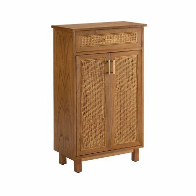 24" Brown One Drawer Two Woven Door Cabinet