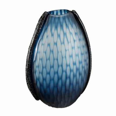 13" Dark Blue Textured Glass Vase