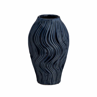 10" Dark Blue Wavy Lines Ceramic Vase