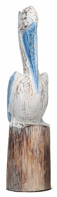 20" Blue and White Mango Wood Pelican Statue