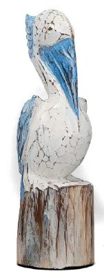10" Blue and White Mango Wood Pelican Statue